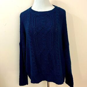 Wooden Ships Navy Cable Knit Sweater Acrylic/ Mohair/ Wool S/M